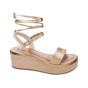 Sandalia Plataforma Con Tejido Dorado Mujer Bebece