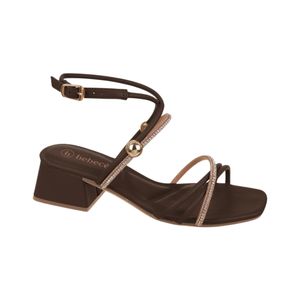 Sandalia Taco Grueso Con Brillos Marrón Mujer Bebece