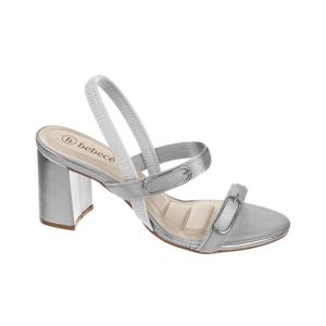 Sandalia Taco Grueso Doble Tira Ajustable Plata Mujer Bebece