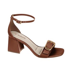 Sandalia Taco Trapecio Hebilla Dorada Marrón Mujer Bebece