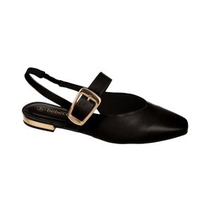 Chatita Slingback Punta Cuadrada Hebilla Dorada Negro Mujer Bebece
