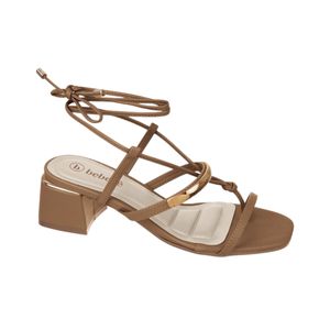 Sandalia Con Tiras Y Detalles Dorados Marrón Mujer Bebece