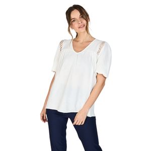 Blusa Manga Corta Encaje Blanco Claudia Mujer Woman
