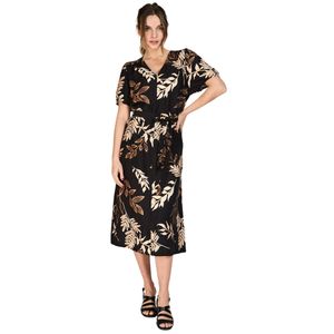Vestido Manga Corta Estampado Hojas Negro Tere Woman