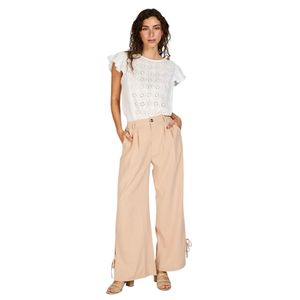 Pantalón Largo Corte Ancho Elena Beige Mujer Eclipse