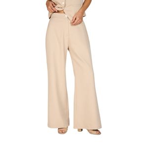 Pantalón Largo Corte Ancho Filipa Beige Mujer Eclipse