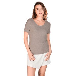 Remera Manga Corta Punto Acanalado Cuello En U Ceci Marrón Mujer Eclipse