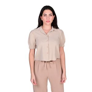 Camisa Manga Corta En Cey Con Goma En La Manga Beige Mujer L'exclusif