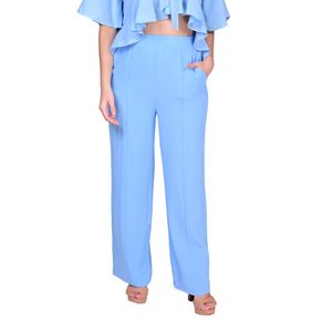 Pantalón Palazo Con Alforza Celeste Pastel Mujer L'exclusif
