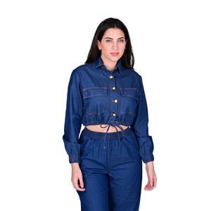 Camisa Manga Larga Crop Top Denim Azul Mujer Tiare