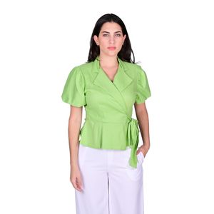 Blusa Manga Corta Cruzada En Lino Verde Malva Mujer Juliette