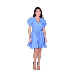 Vestido Cruzado Con Volante Celeste Mujer Tiare