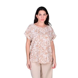 Blusa Manga Corta De Lino Estampado Beige Mujer L'Exclusif