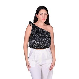Top Un Solo Hombro Negro Con Motas Blanca Mujer Tiare