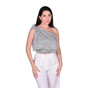Top Un Solo Hombro Blanco Con Motas Negra Mujer Tiare