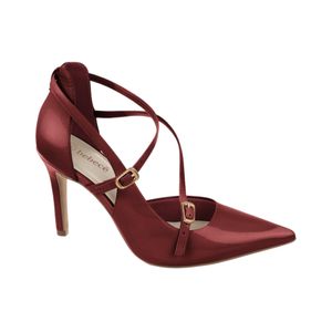 Stiletto Rojo Taco Fino 10 Cm Doble Tira Mujer Bebece