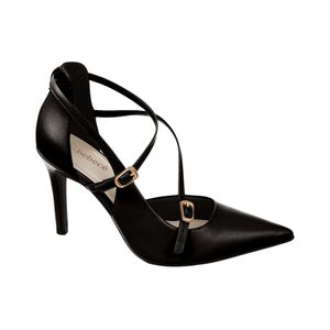 Stiletto Negro Taco Fino 10 Cm Doble Tira Mujer Bebece