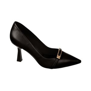 Stiletto Negro Tacon 7 Fino Trapecio Con Hebilla Mujer Bebece