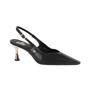 Stiletto Negro Slingback Trendy Taco Dorado Mujer Di Valentini