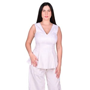 Blusa Blanco Estilo Peplum De Brocato Con Pinza Mujer Juliette