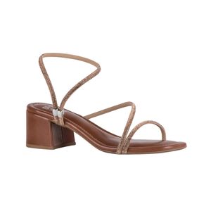 Sandalia Caramelo Con Strass Tacón 5 Cm Grueso Mujer Di Valentini