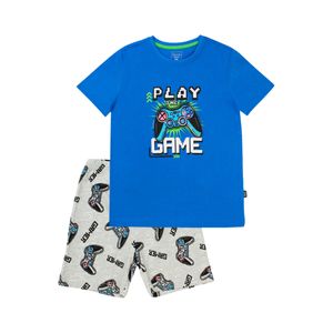 Pijama 2 Piezas Remera Must Have Azul Short Gamer Niño Ficcus