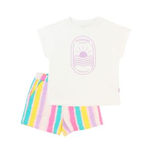 Conjunto Remera Manga Corta Holiday Blanco Short Multicolor Niña Ficcus