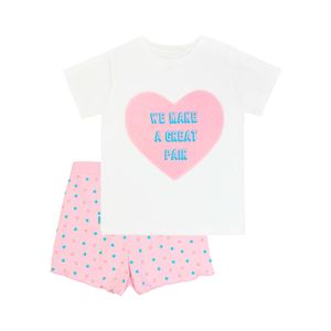 Pijama 2 Piezas Remera Manga Corta Blanco y Short Rosa Niña Ficcus