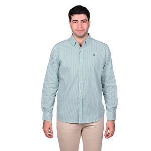 Camisa Manga Larga Bicolor Raya Vertical Verde Blanco Hombre New Green