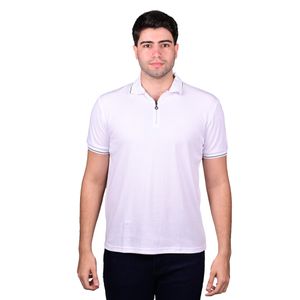 Remera Polo Manga Corta Blanco Con Zipper Gola Raya Hombre New Green