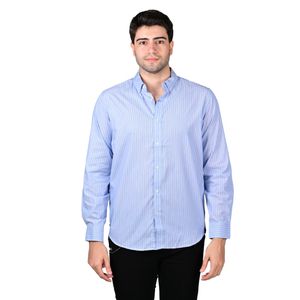 Camisa Manga Larga Celeste Raya Blanco Hombre New Green
