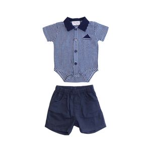 Conjunto Remera Polo Con Bermuda Azul Niño Tiny Tots