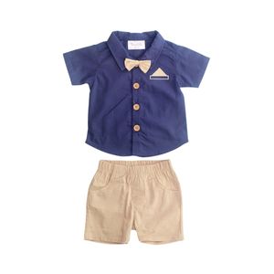 Conjunto Camisa Azul Con Bermuda Beige Niño Tiny Tots