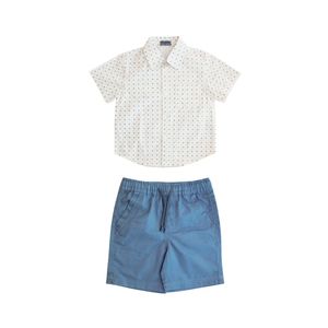 Conjunto Camisa Marfil Con Bermuda Azul Claro Niño Tiny Tots