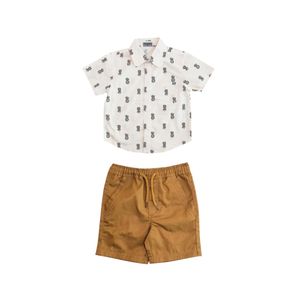 Conjunto Camisa Marfil Con Piña Bermuda Marrón Niño Tiny Tots