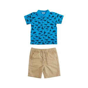 Conjunto Remera Polo Dinos Con Bermuda Marrón Claro Niño Tiny Tots