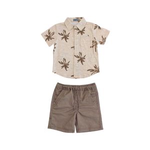 Conjunto Camisa Estampado Palmera Con Bermuda Marrón Niño Tiny Tots