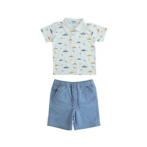 Conjunto Remera Polo Con Bermuda Azul Claro Niño Tiny Tots