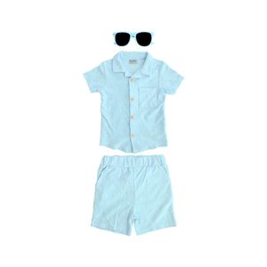 Conjunto Camisa Con Bermuda Lente De Sol Azul Claro Niño Tiny Tots