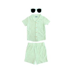 Conjunto Camisa Con Bermuda Lente De Sol Verde Niño Tiny Tots