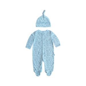 Conjunto Pijama Con Gorro Estampado Celeste Niño Tiny Tots