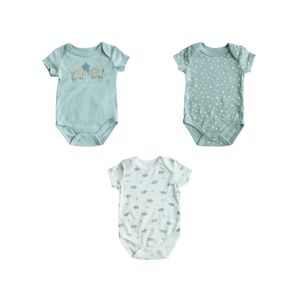 Body Manga Corta Pack 3 Estampado Elefantes Y Estrellas Azul Niño Tiny Tots