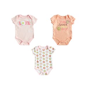 Body Manga Corta Pack 3 Estampado Rosa Naranja Floral Niña Tiny Tots