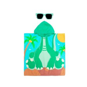 Salida De Baño Con Capucha Estampado Dinosaurio Verde Niño Tiny Tots