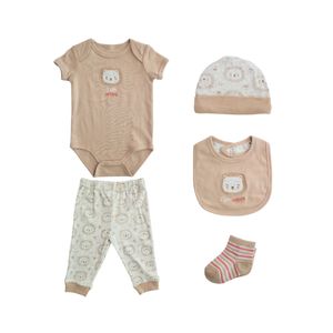 Conjunto 5 Piezas Estampado Leones Tonos Neutros Niño Tiny Tots