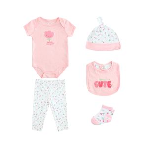 Conjunto 5 Piezas Estampado Floral Rosa Blanco Niña Tiny Tots