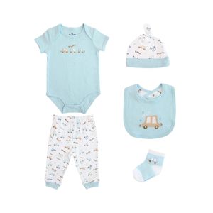 Conjunto 5 Piezas Estampado Autos Celeste Blanco Niño Tiny Tots