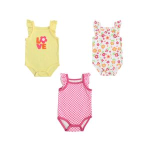 Body Sin Mangas Pack 3 Volantes Estampado Amarillo Vichy Floral Niña Tiny Tots