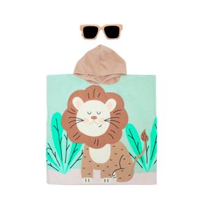 Salida De Baño Con Capucha Estampado León Beige Niño Tiny Tots