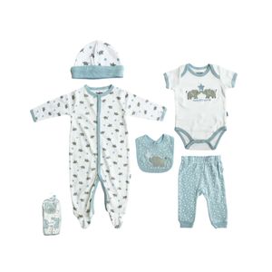 Conjunto De Ropa De Bebé 5 Piezas Estampado Elefantes Y Estrellas Niño Tiny Tots